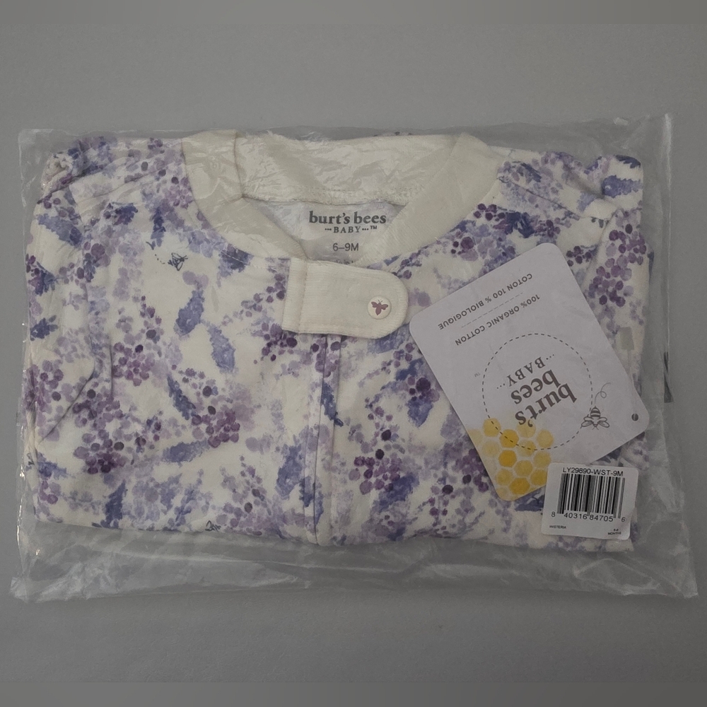 NWT Burt's Bees - Baby One Piece Sleep & Play - Wisteria - Purple/White 6-9M - Picture 5 of 5